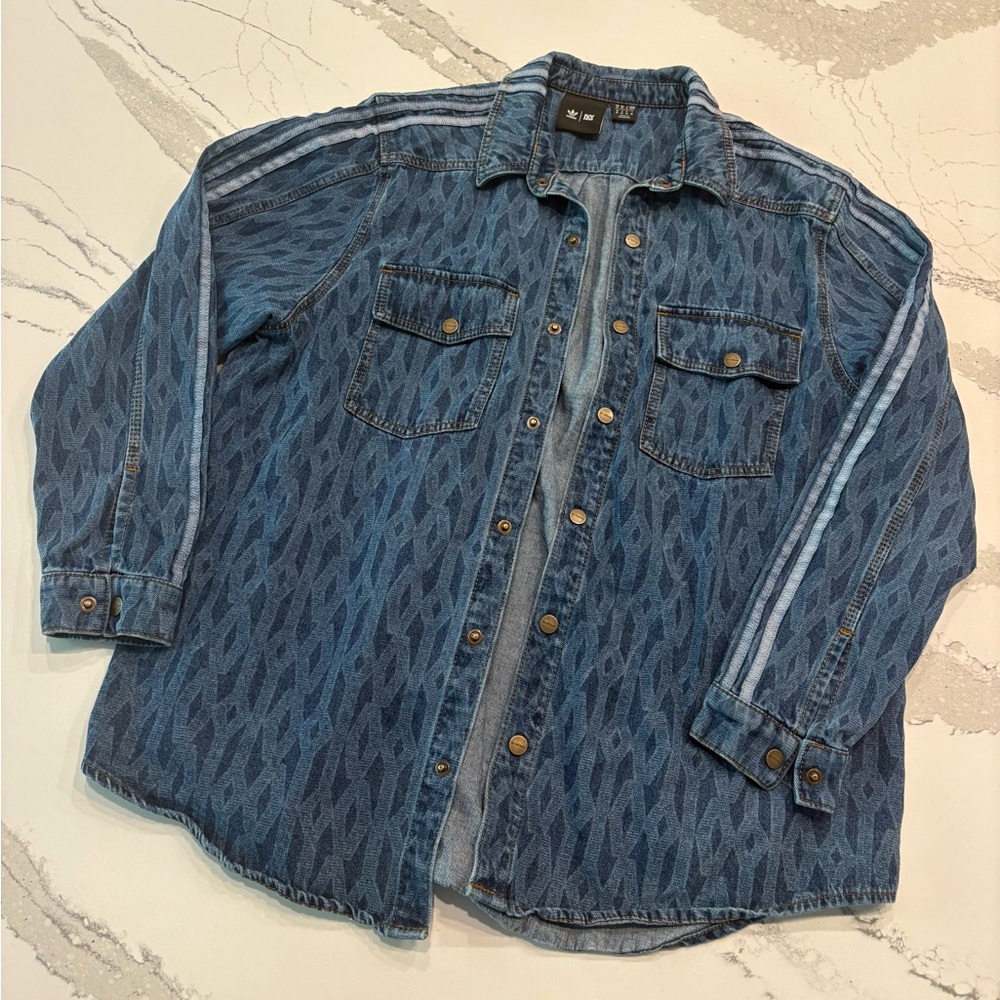 Adidas x Ivy Park all gender blue monogram denim button up shirt